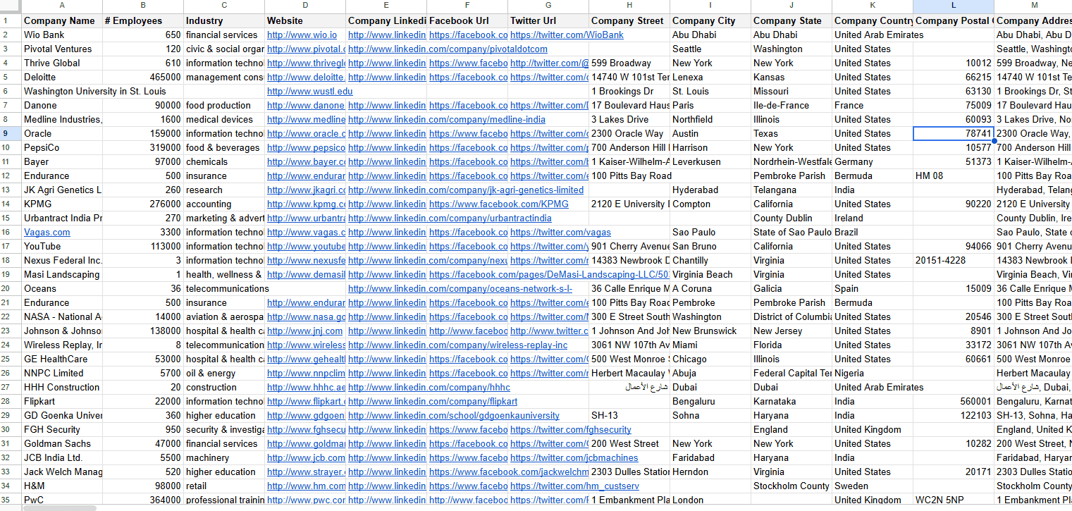 Apollo Company Scraper Sample CSV - Company Export Data