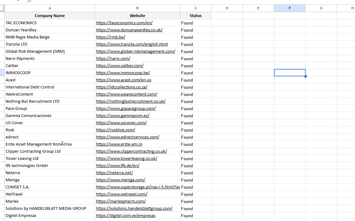 Company Website Finder Sample CSV - Company Domain Matches