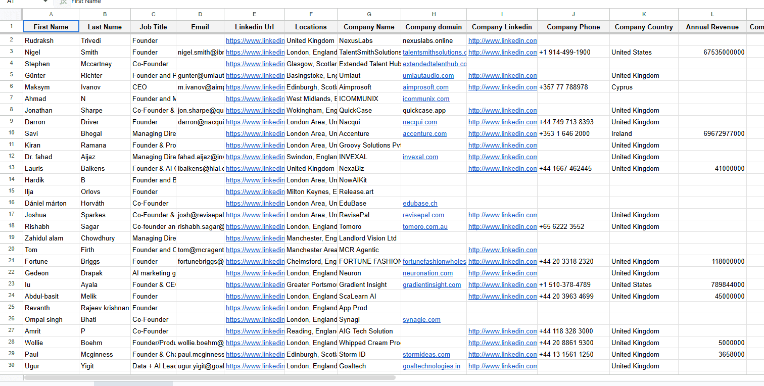 Sales Navigator Scraper Sample CSV - Lead Export