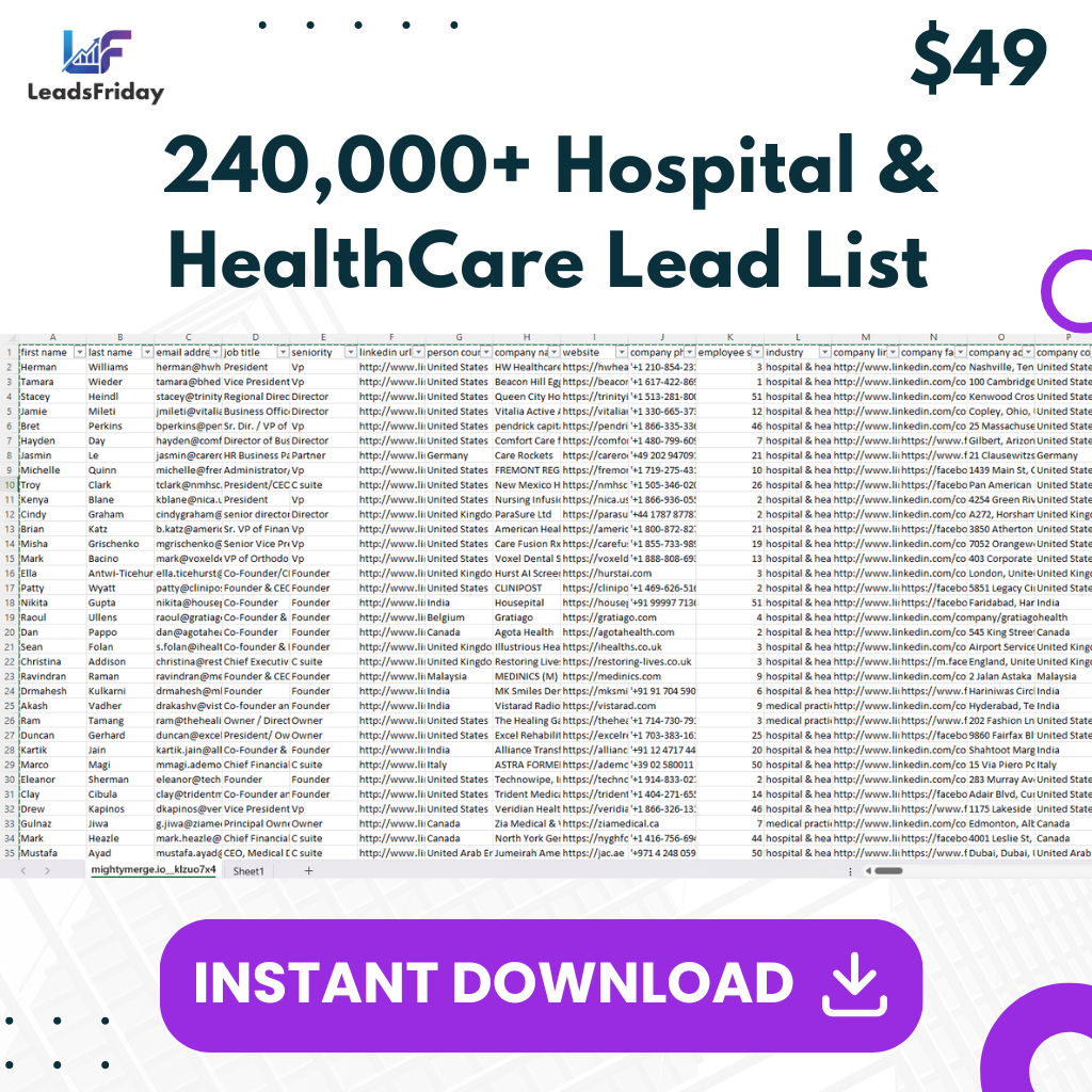 Hospital and Health Care Lead List