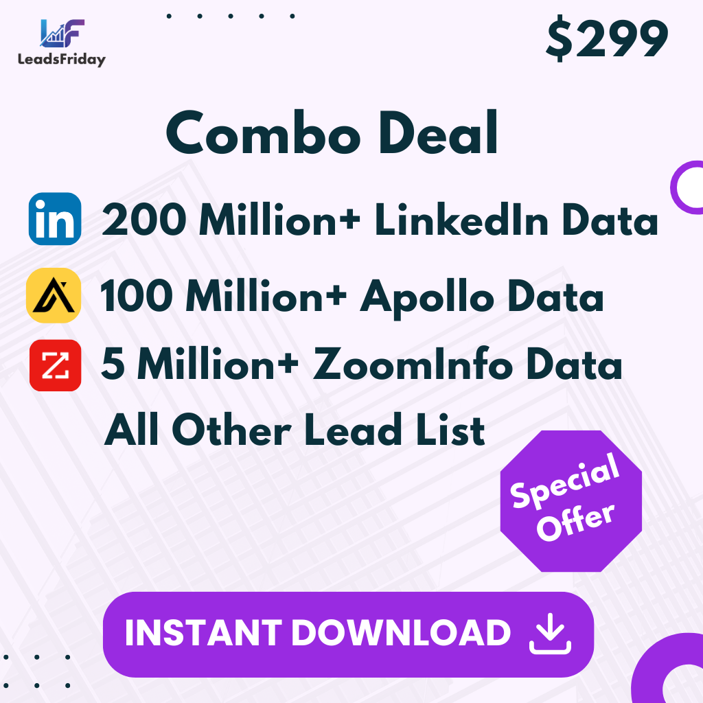 Combo Deal - 200 Million LinkedIn Data - 100 Million Apollo Data - 5 Million ZoomInfo Data